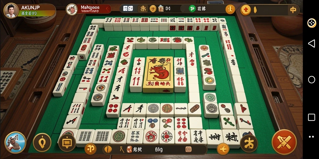Screenshot gameplay AKUNJP yang menampilkan suasana Mahjong yang seru.
