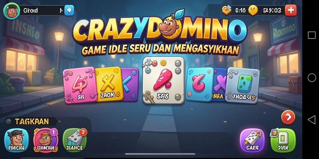 Tampilan screenshot utama <strong>CRAZYDOMINO</strong> yang menunjukkan gameplay Idle yang menarik.
