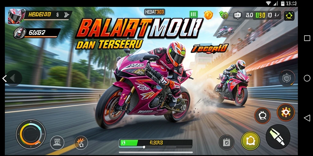 Tampilan gameplay seru HEBAT303 dengan berbagai motor balap.