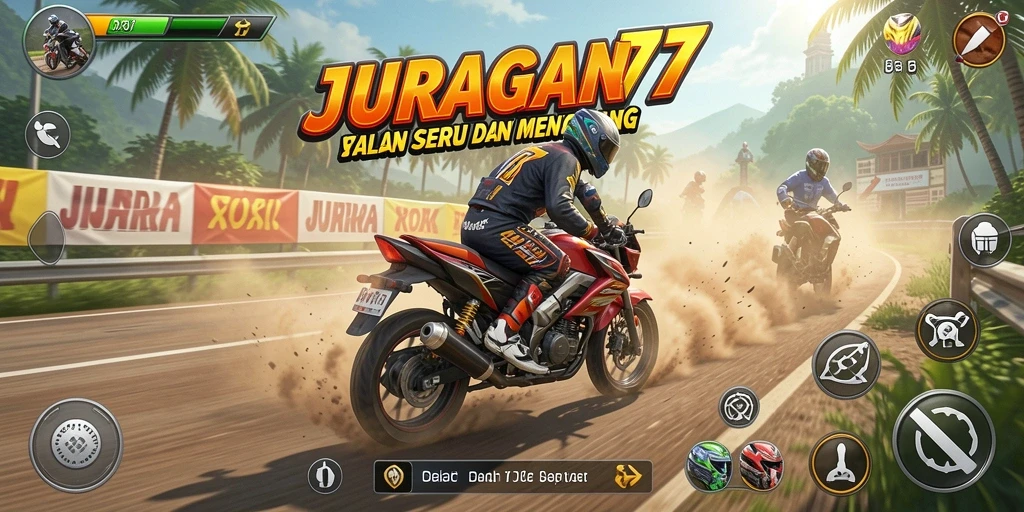 Tampilan gameplay JURAGAN77 dengan aksi balapan motor yang menegangkan.