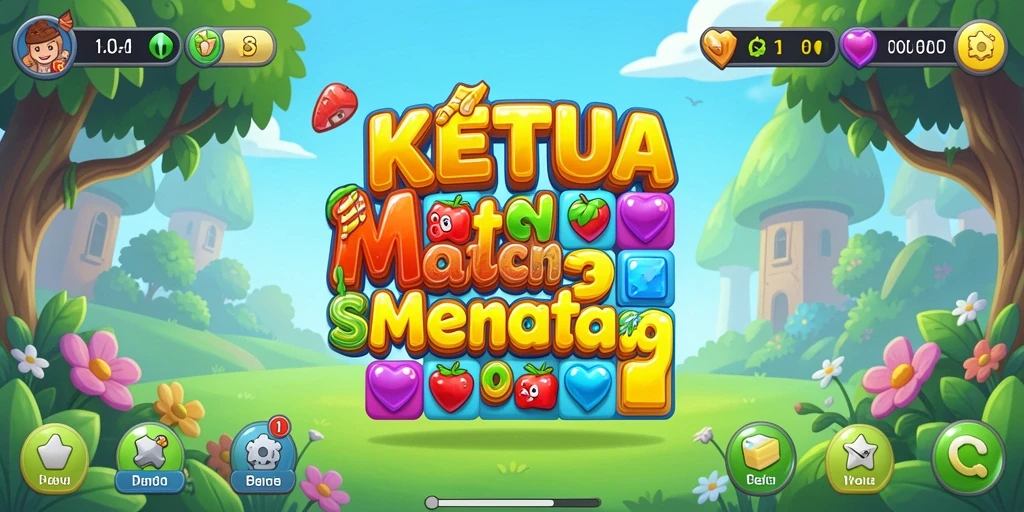 Tampilan gameplay KETUA menunjukkan level Match-3 yang menarik dan penuh warna.