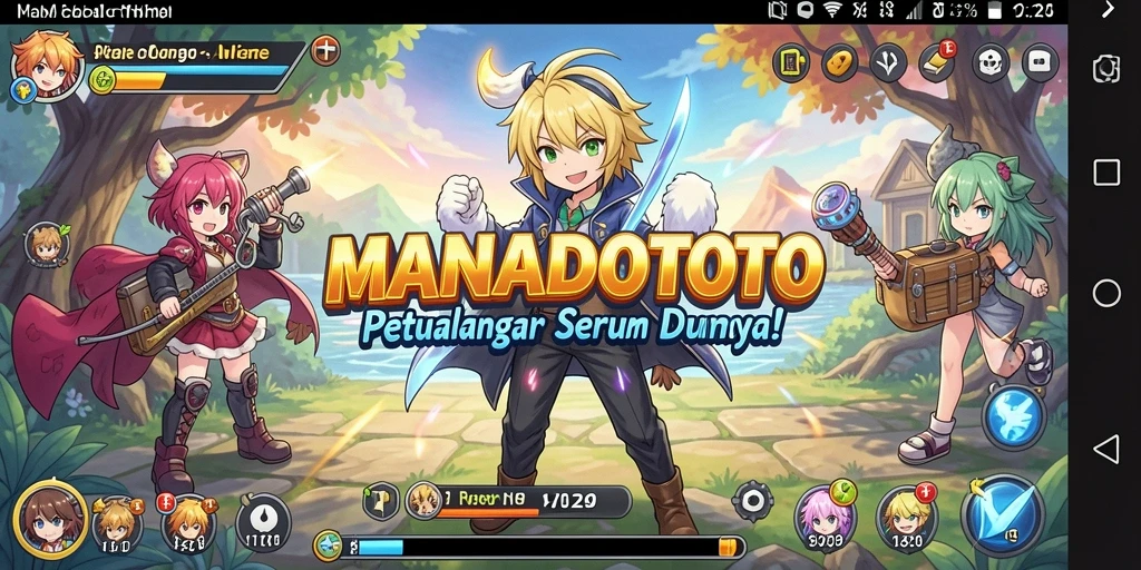 Tampilan gameplay menarik dari MANADOTOTO dengan karakter Anime yang penuh warna.