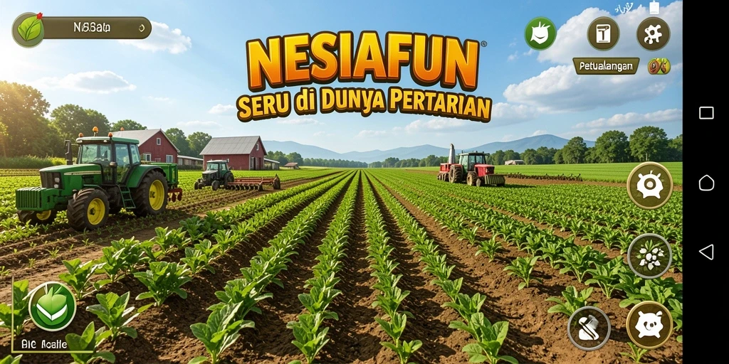 Screenshot utama NESIAFUN menampilkan gameplay berkebun yang seru.