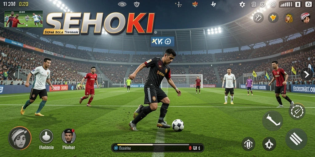Tampilan gameplay SEHOKI yang memukau dalam pertandingan sepak bola.